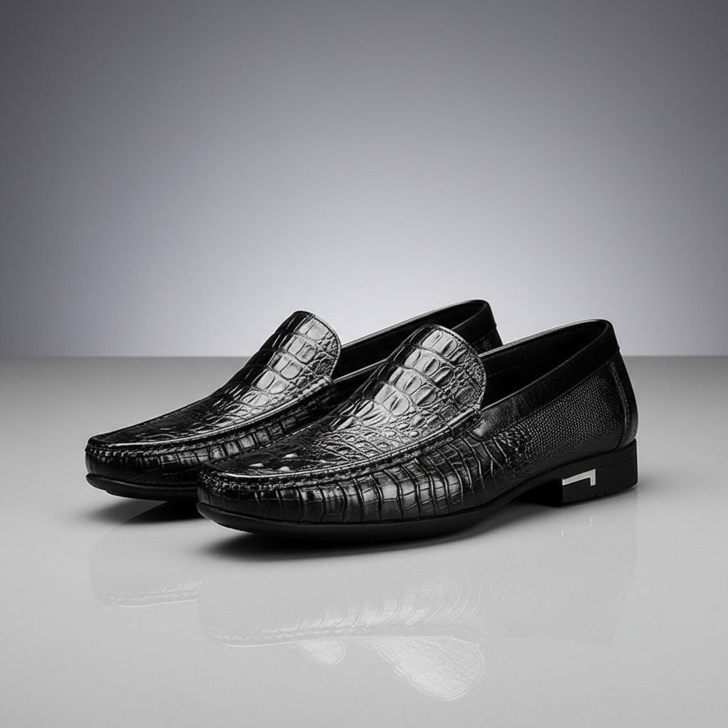 Harrison | Men's Croc Embossed Leather Slip On Loafers