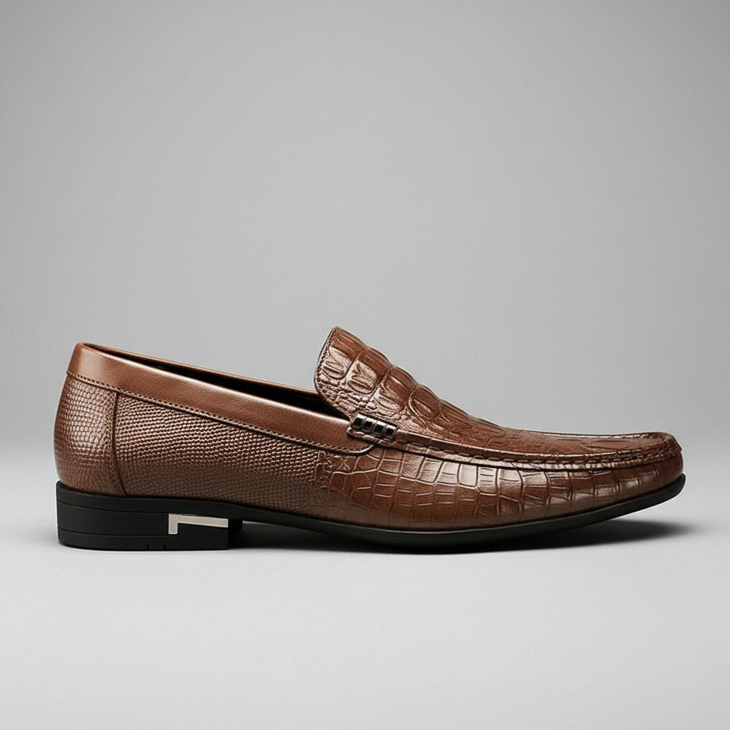 Harrison | Men's Croc Embossed Leather Slip On Loafers