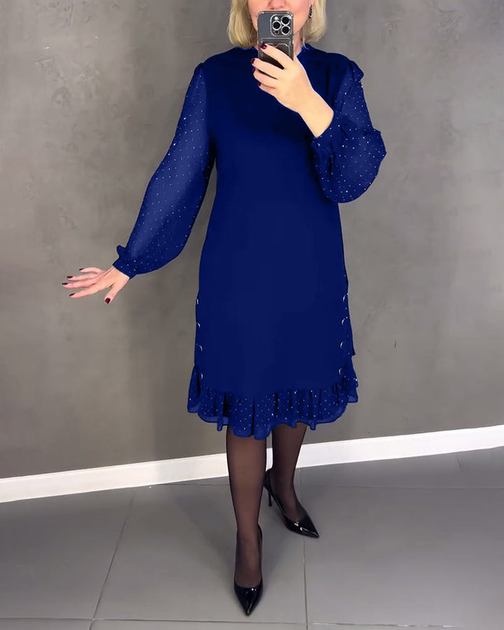 Women’s Long Sleeve Polka Dot Dress Knee Length Elegant Casual Shift Dress for Everyday Wear