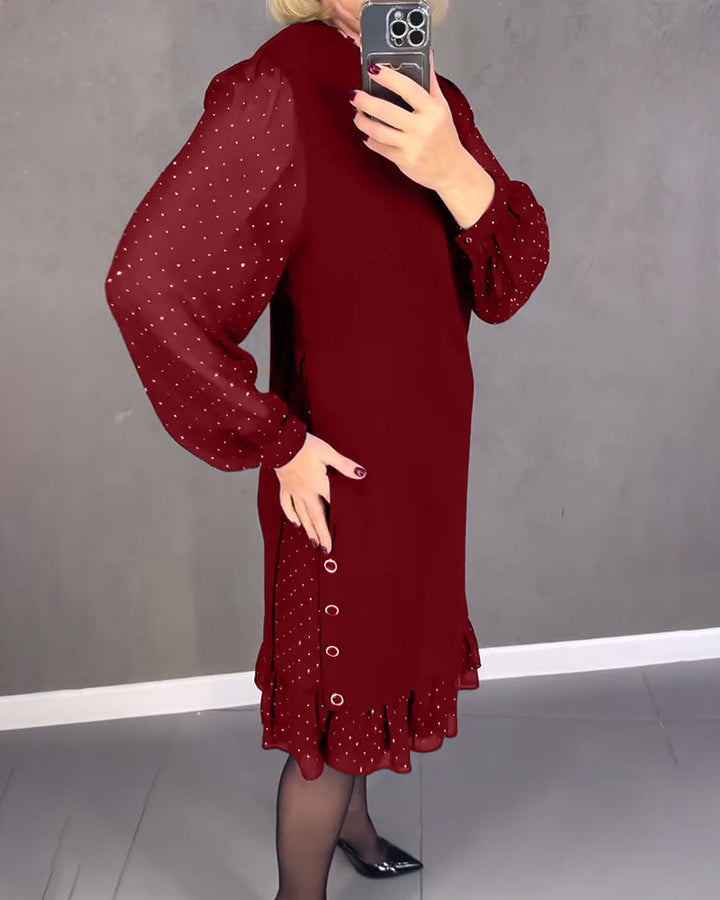 Women’s Long Sleeve Polka Dot Dress Knee Length Elegant Casual Shift Dress for Everyday Wear