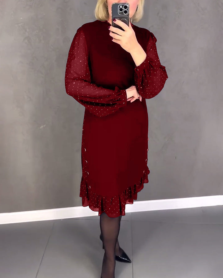 Women’s Long Sleeve Polka Dot Dress Knee Length Elegant Casual Shift Dress for Everyday Wear