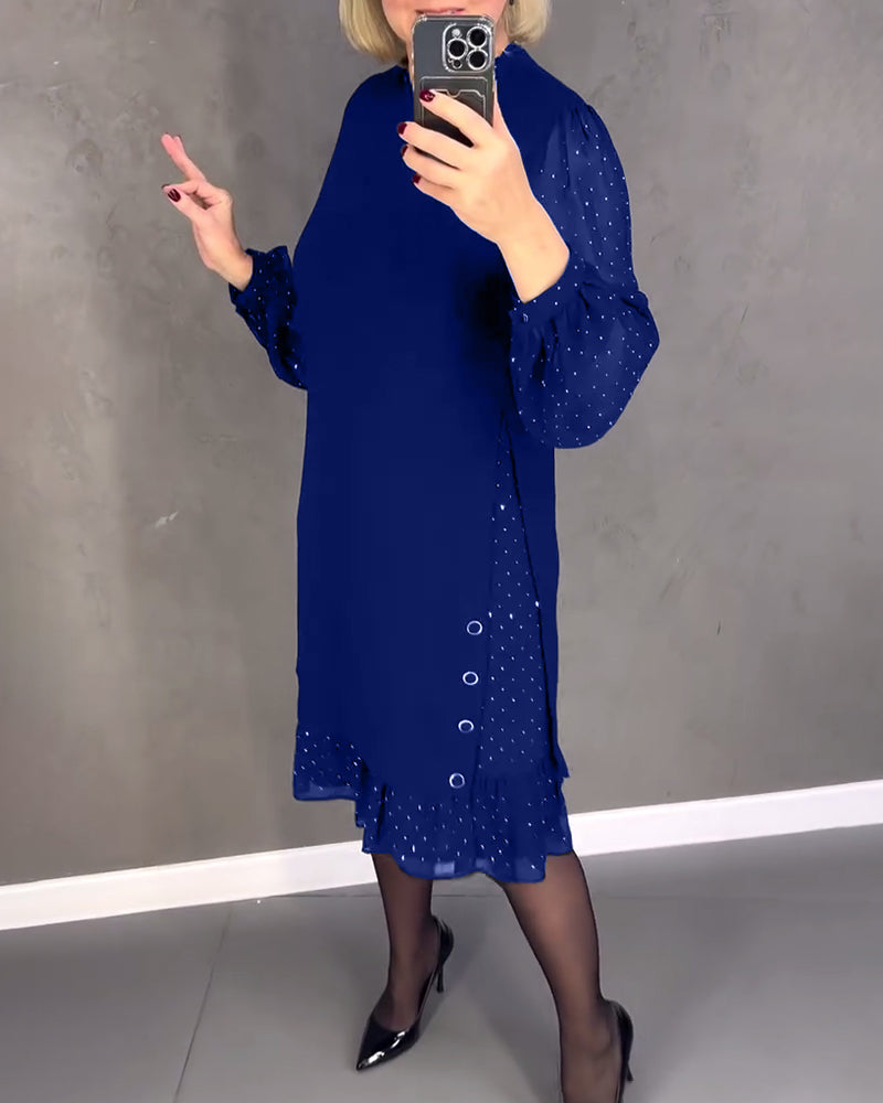 Women’s Long Sleeve Polka Dot Dress Knee Length Elegant Casual Shift Dress for Everyday Wear
