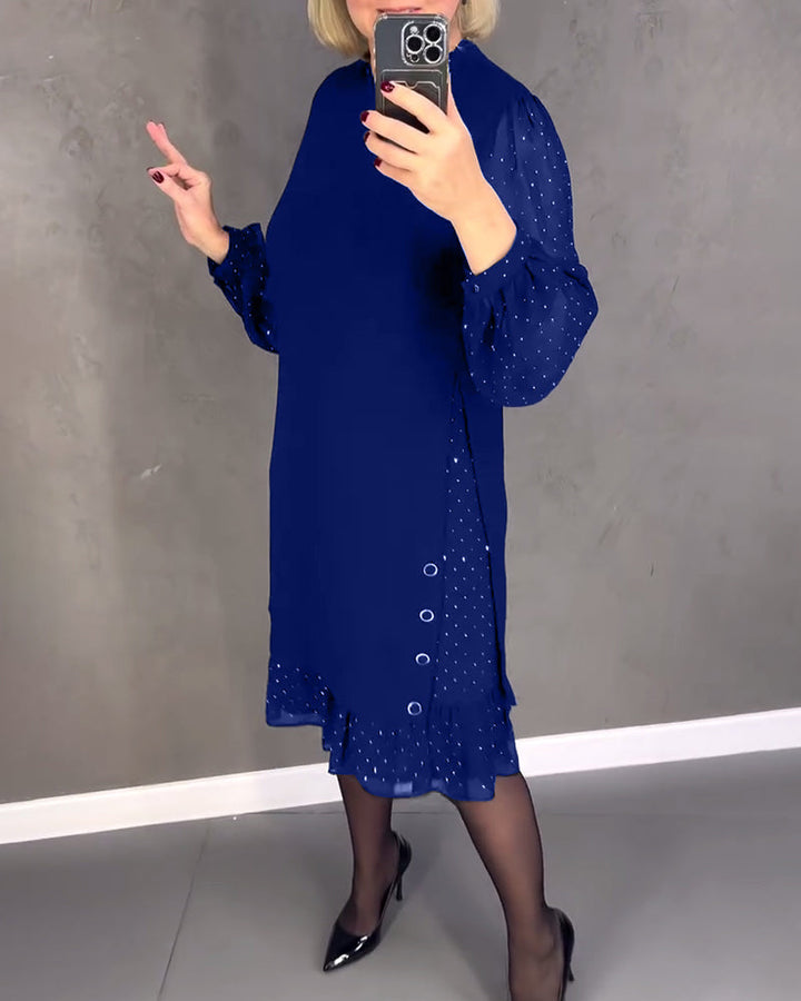 Women’s Long Sleeve Polka Dot Dress Knee Length Elegant Casual Shift Dress for Everyday Wear