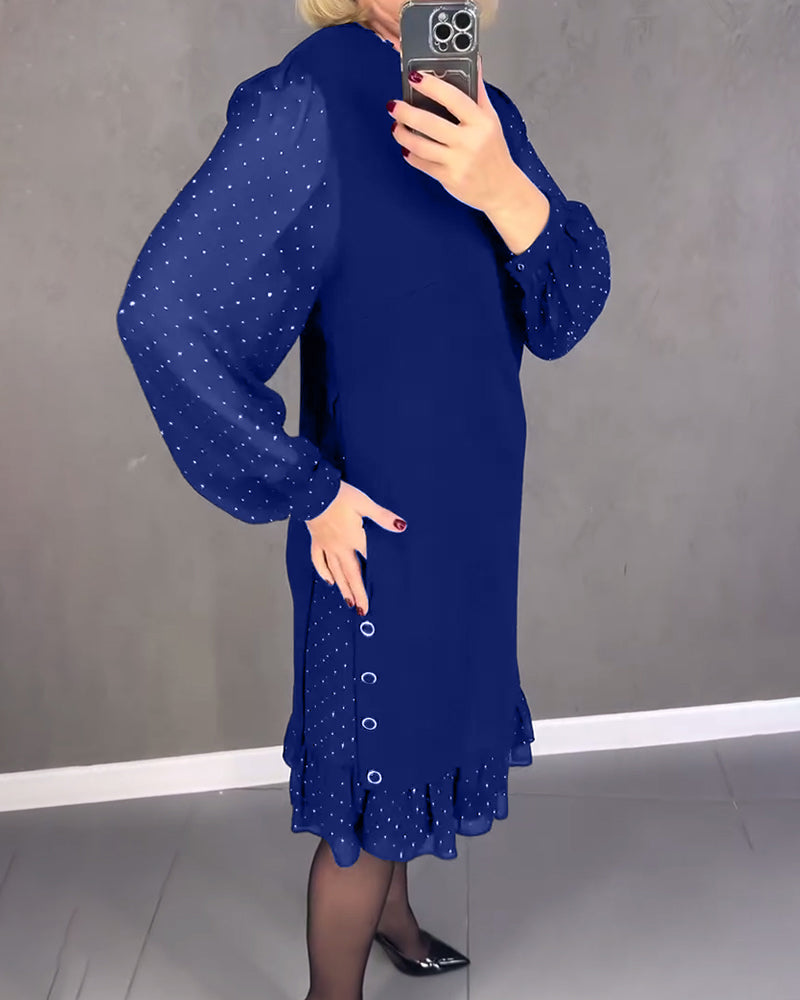 Women’s Long Sleeve Polka Dot Dress Knee Length Elegant Casual Shift Dress for Everyday Wear