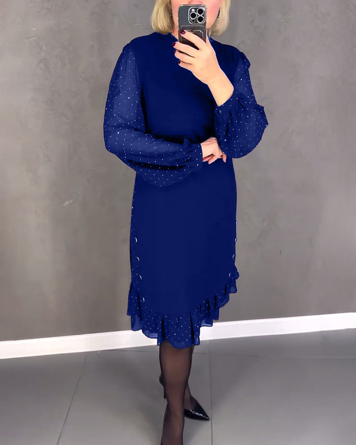 Women’s Long Sleeve Polka Dot Dress Knee Length Elegant Casual Shift Dress for Everyday Wear