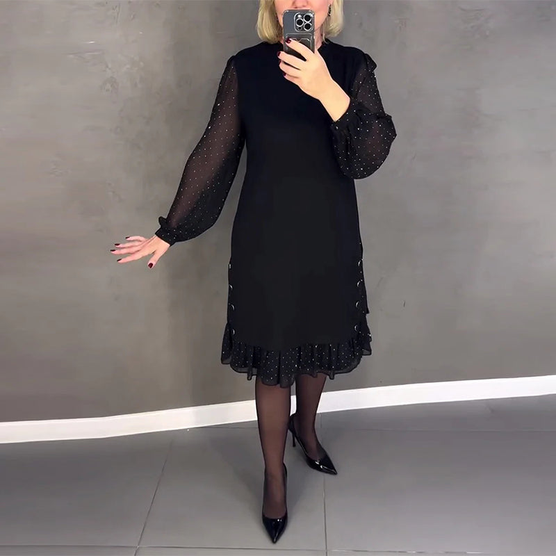 Women’s Long Sleeve Polka Dot Dress Knee Length Elegant Casual Shift Dress for Everyday Wear
