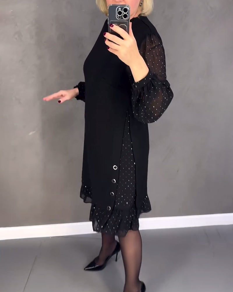 Women’s Long Sleeve Polka Dot Dress Knee Length Elegant Casual Shift Dress for Everyday Wear