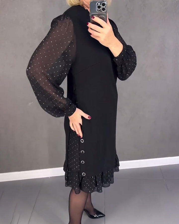 Women’s Long Sleeve Polka Dot Dress Knee Length Elegant Casual Shift Dress for Everyday Wear