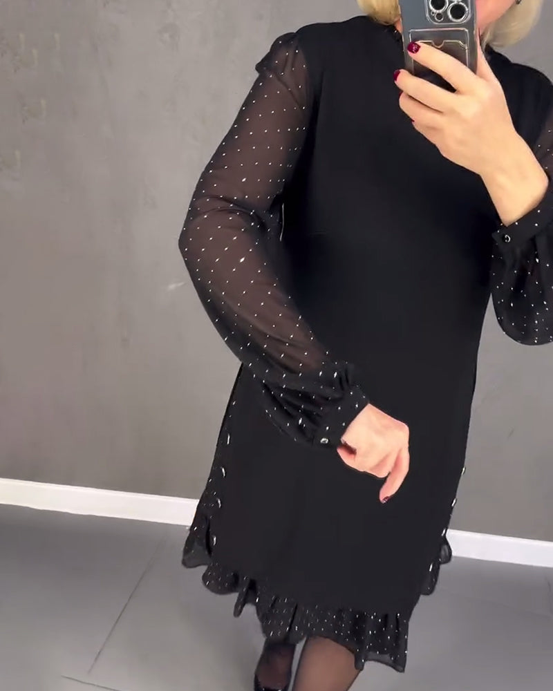 Women’s Long Sleeve Polka Dot Dress Knee Length Elegant Casual Shift Dress for Everyday Wear