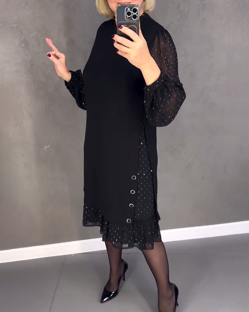 Women’s Long Sleeve Polka Dot Dress Knee Length Elegant Casual Shift Dress for Everyday Wear