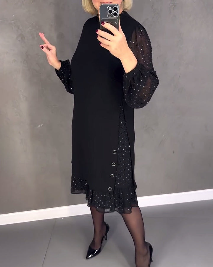 Women’s Long Sleeve Polka Dot Dress Knee Length Elegant Casual Shift Dress for Everyday Wear