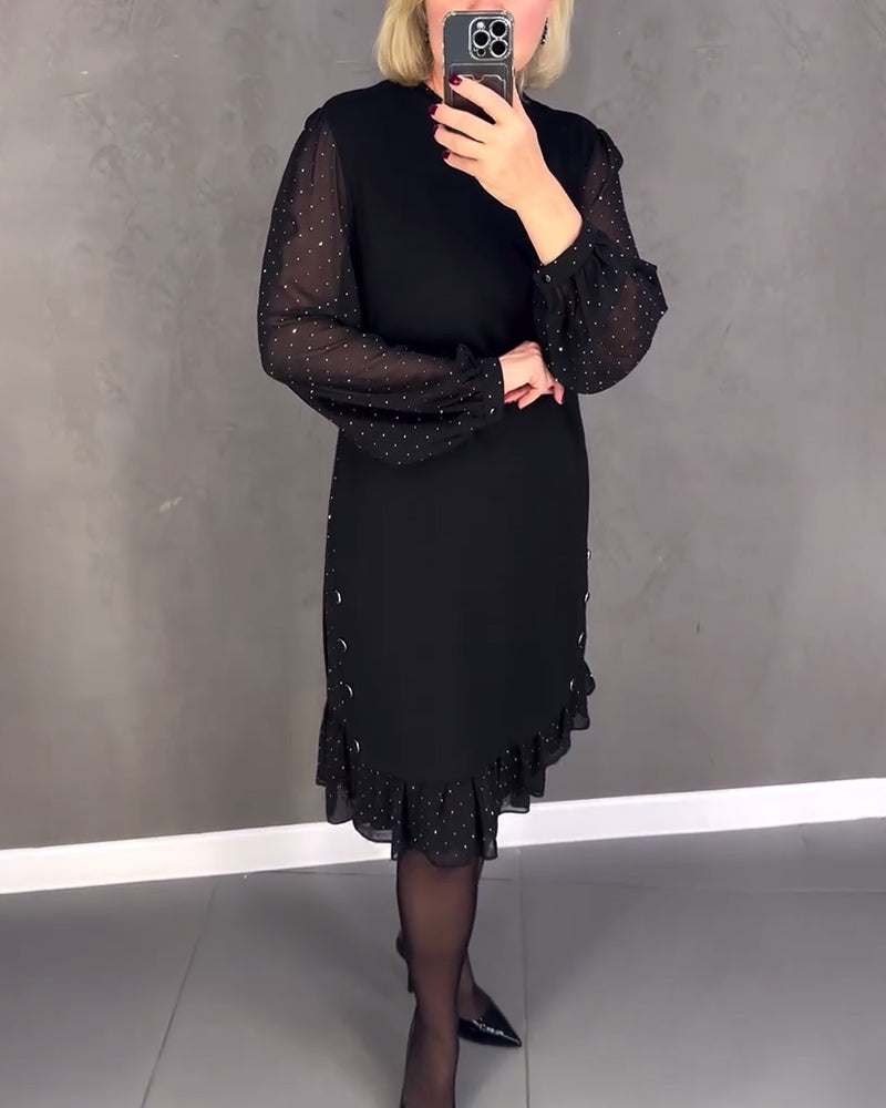 Women’s Long Sleeve Polka Dot Dress Knee Length Elegant Casual Shift Dress for Everyday Wear