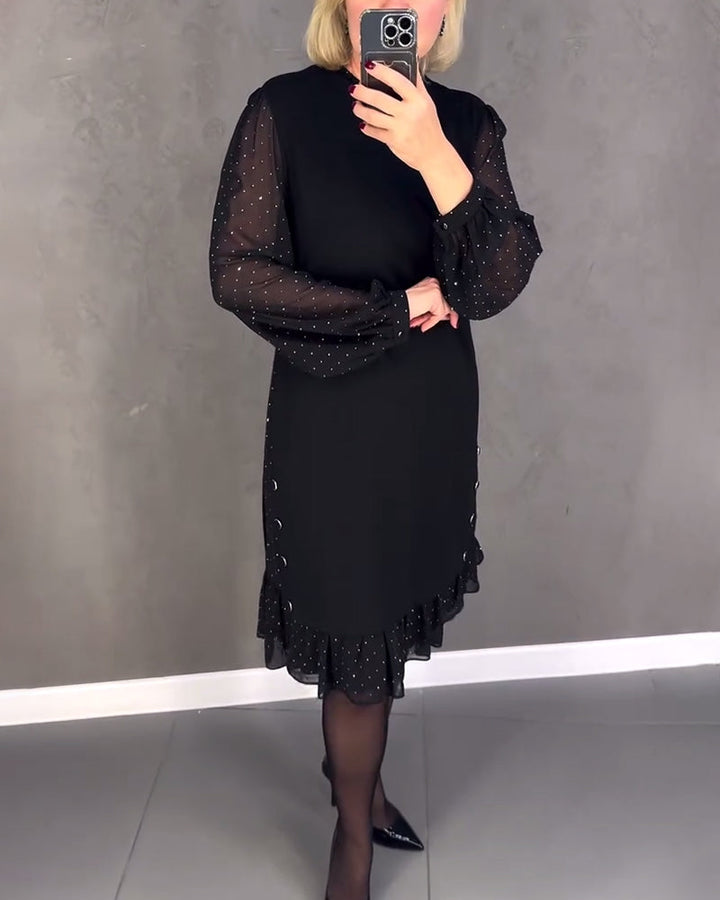 Women’s Long Sleeve Polka Dot Dress Knee Length Elegant Casual Shift Dress for Everyday Wear