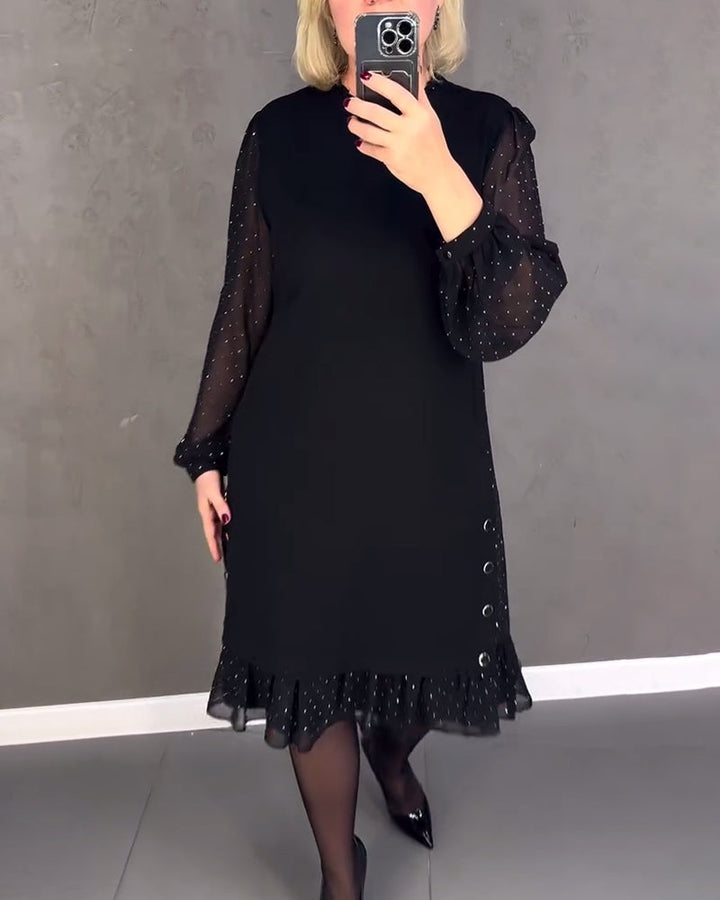 Women’s Long Sleeve Polka Dot Dress Knee Length Elegant Casual Shift Dress for Everyday Wear