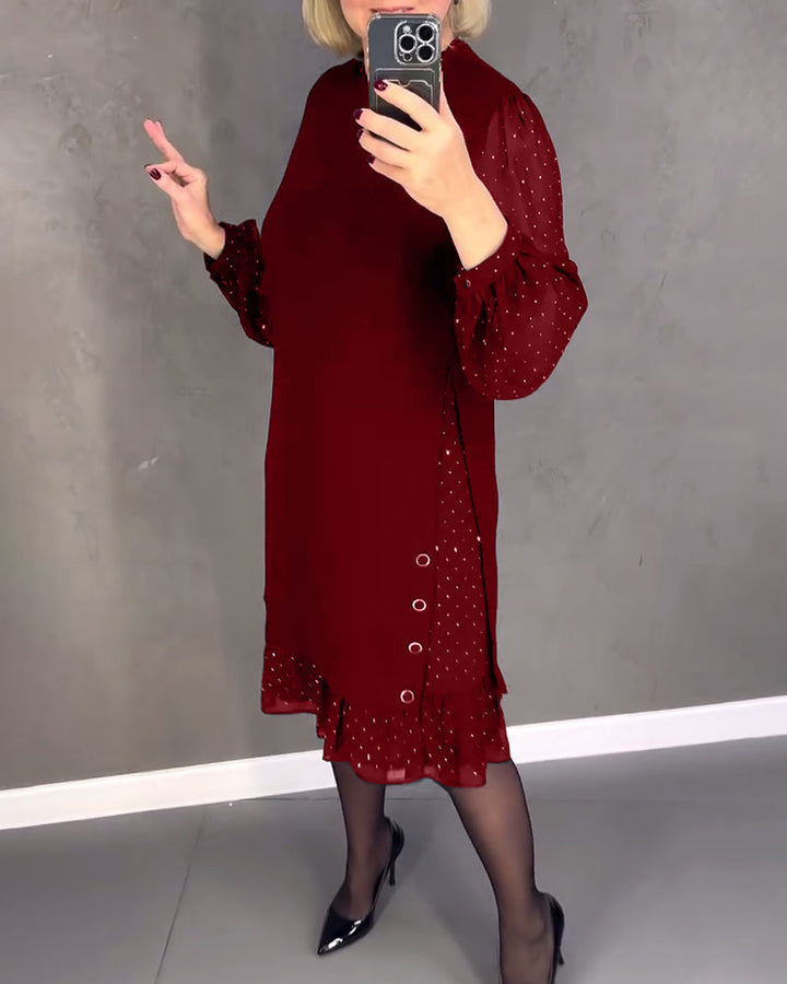 Women’s Long Sleeve Polka Dot Dress Knee Length Elegant Casual Shift Dress for Everyday Wear