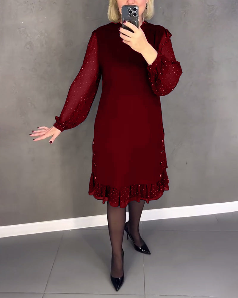 Women’s Long Sleeve Polka Dot Dress Knee Length Elegant Casual Shift Dress for Everyday Wear