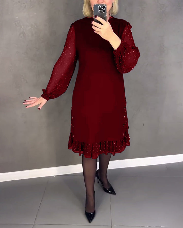 Women’s Long Sleeve Polka Dot Dress Knee Length Elegant Casual Shift Dress for Everyday Wear