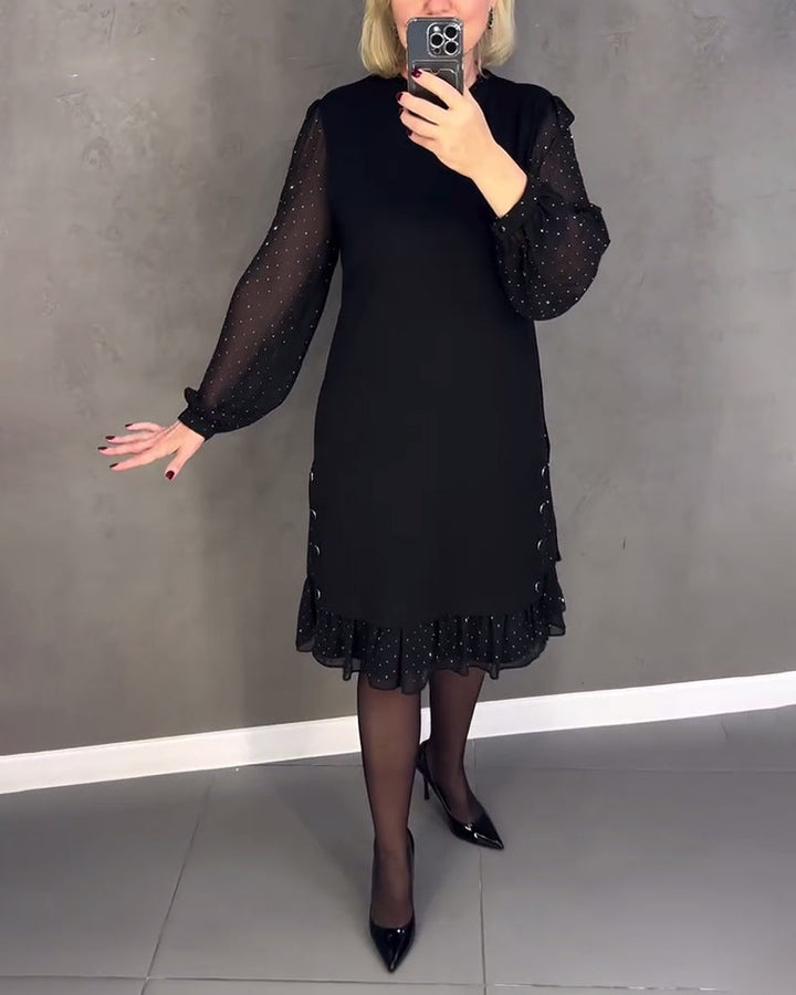 Women’s Long Sleeve Polka Dot Dress Knee Length Elegant Casual Shift Dress for Everyday Wear