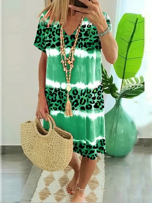 Women’s Shift Dress Bold Print V Neck Relaxed Fit