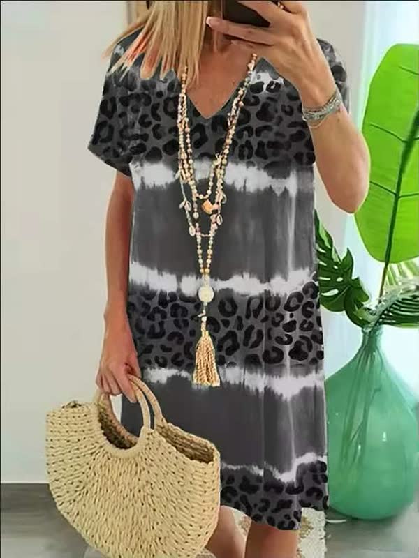Women’s Shift Dress Bold Print V Neck Relaxed Fit