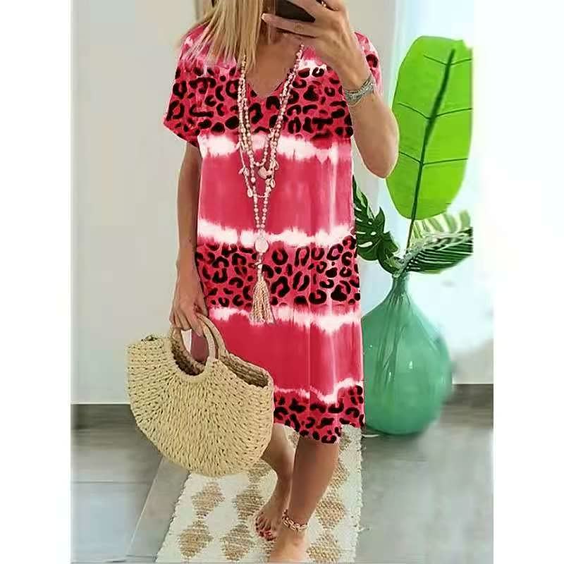 Women’s Shift Dress Bold Print V Neck Relaxed Fit