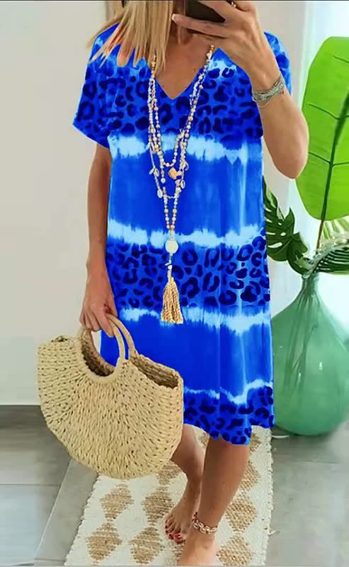 Women’s Shift Dress Bold Print V Neck Relaxed Fit