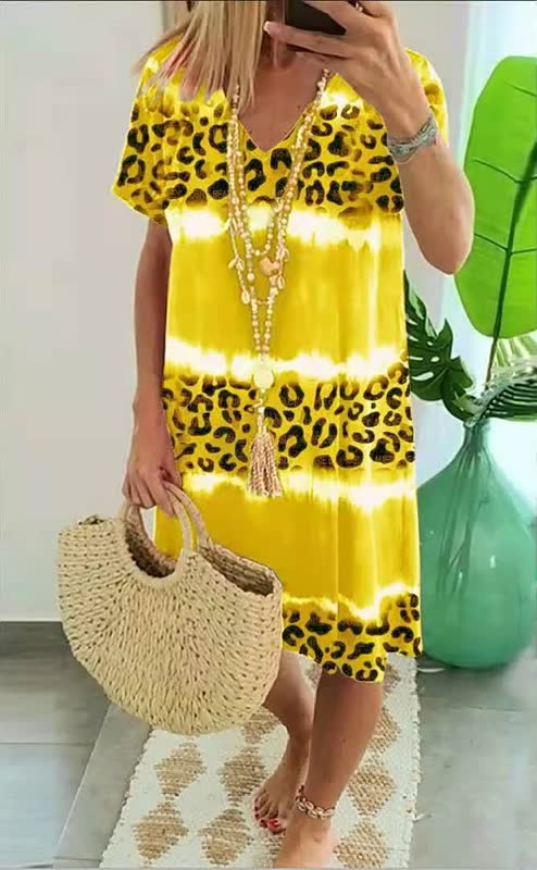 Women’s Shift Dress Bold Print V Neck Relaxed Fit