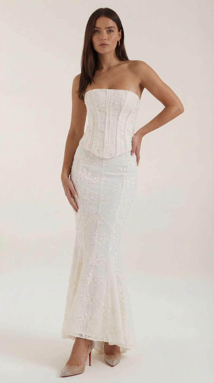 Sophia | Lace Corset Strapless Mermaid Maxi Dress