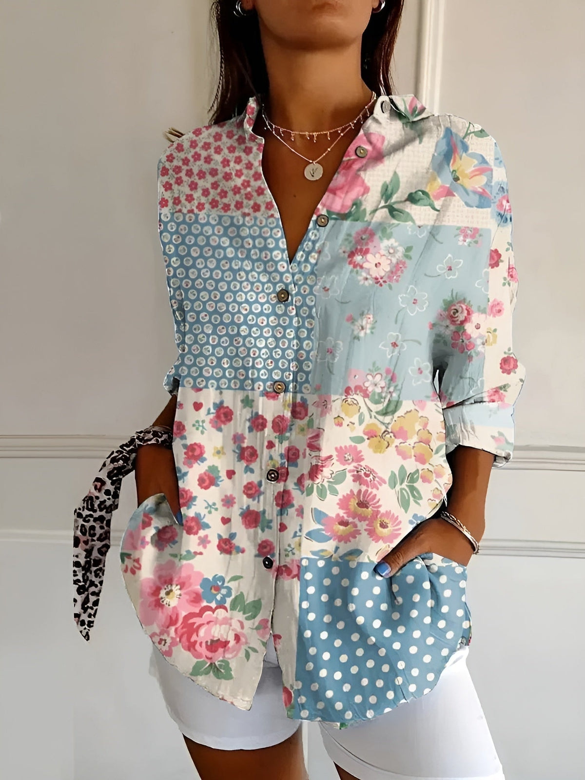 Beth | Oversized Split Neck Button-Up Blouse for Women
