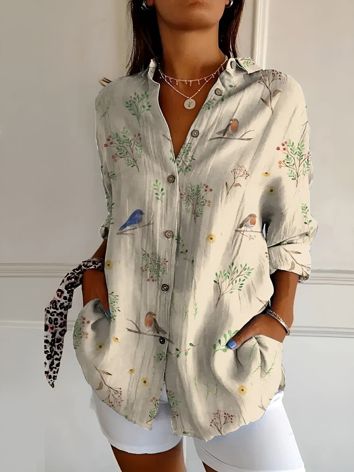 Beth | Oversized Split Neck Button-Up Blouse for Women