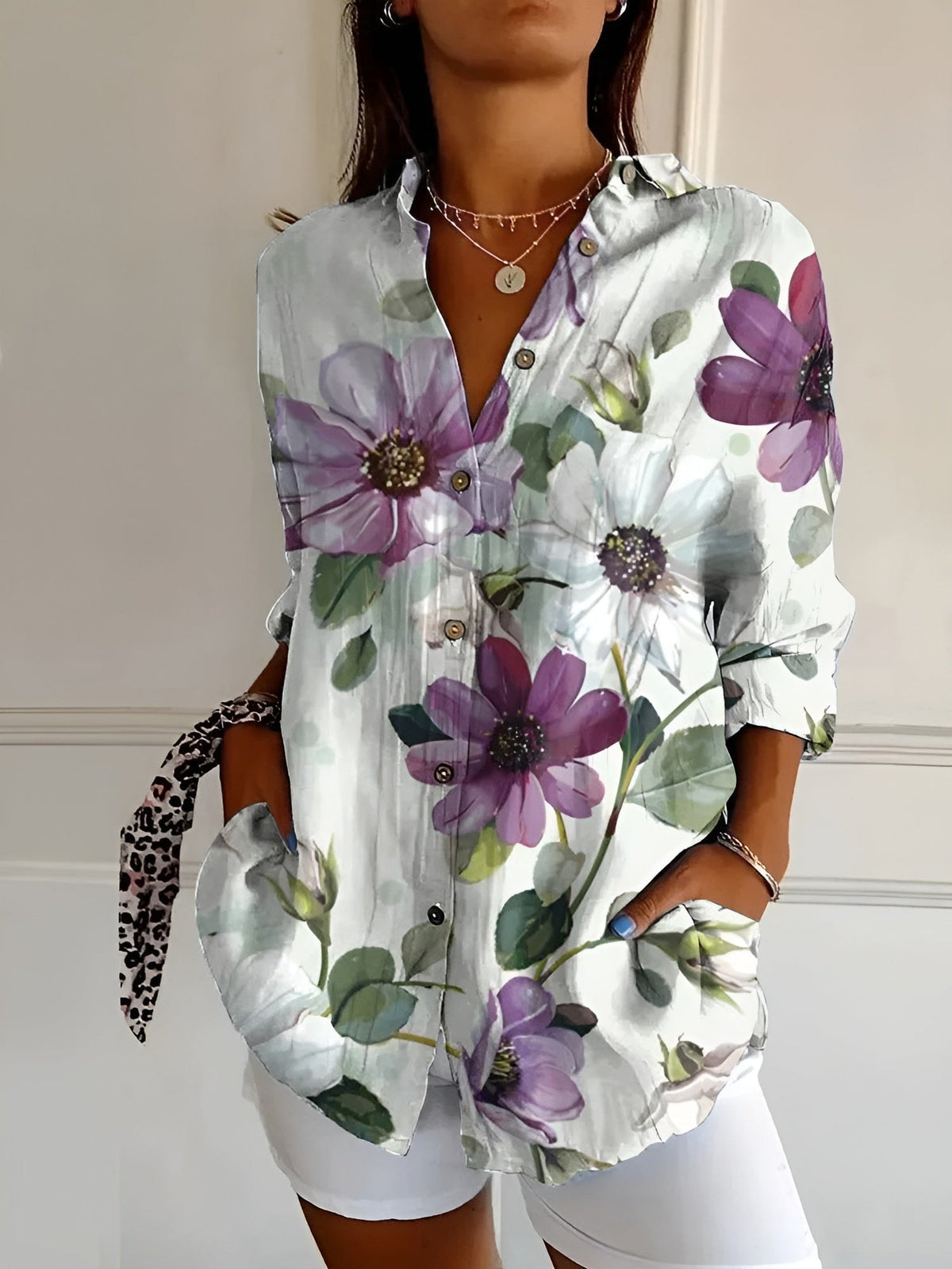 Beth | Oversized Split Neck Button-Up Blouse for Women