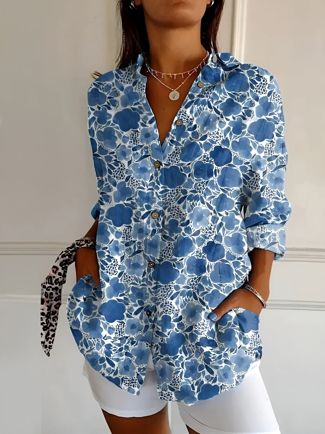 Beth | Oversized Split Neck Button-Up Blouse for Women