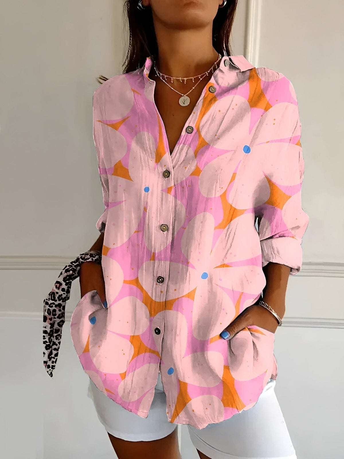 Beth | Oversized Split Neck Button-Up Blouse for Women