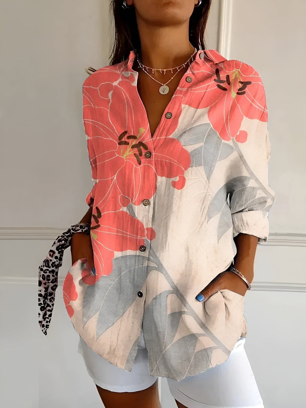 Beth | Oversized Split Neck Button-Up Blouse for Women