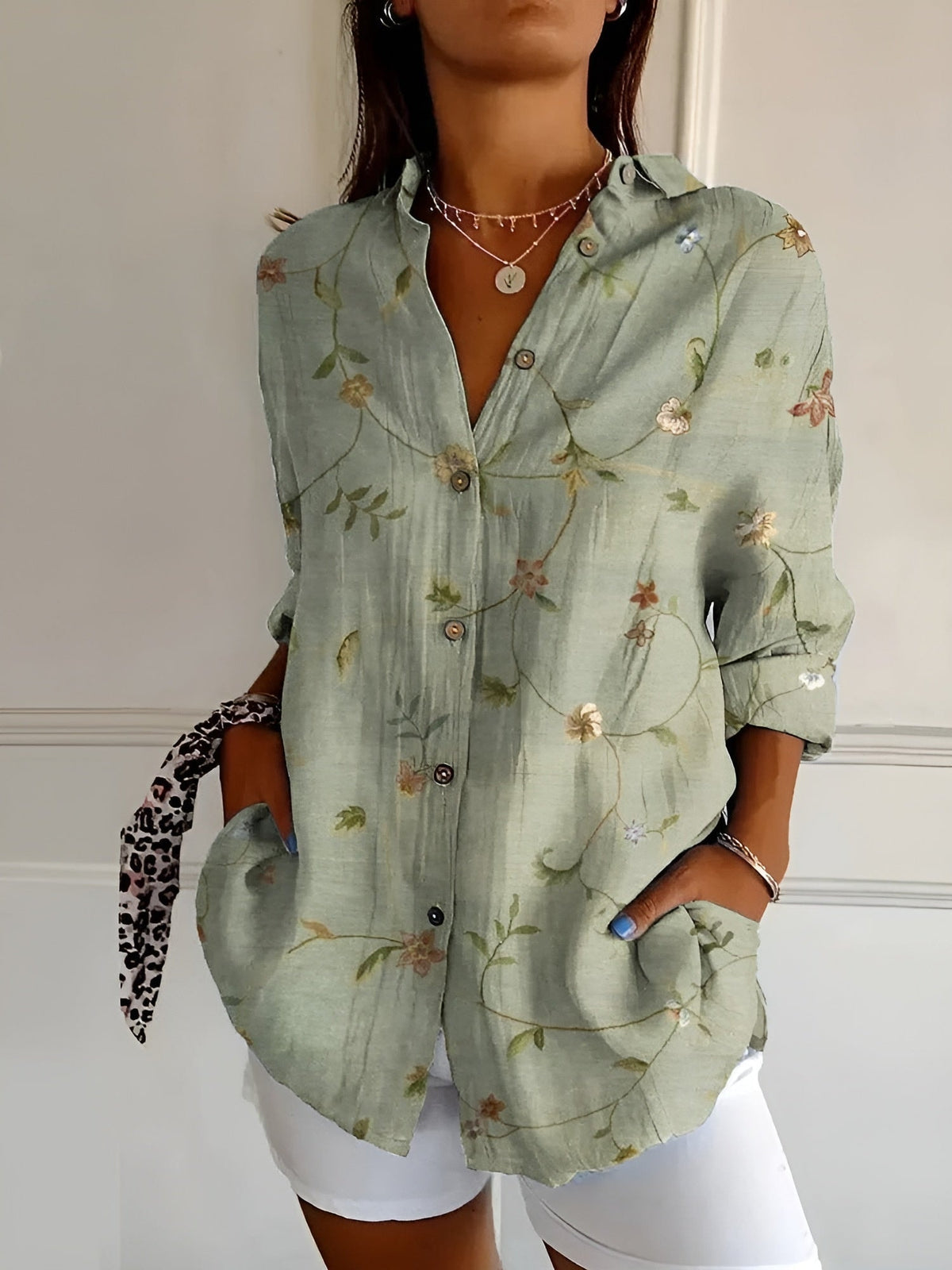 Beth | Oversized Split Neck Button-Up Blouse for Women