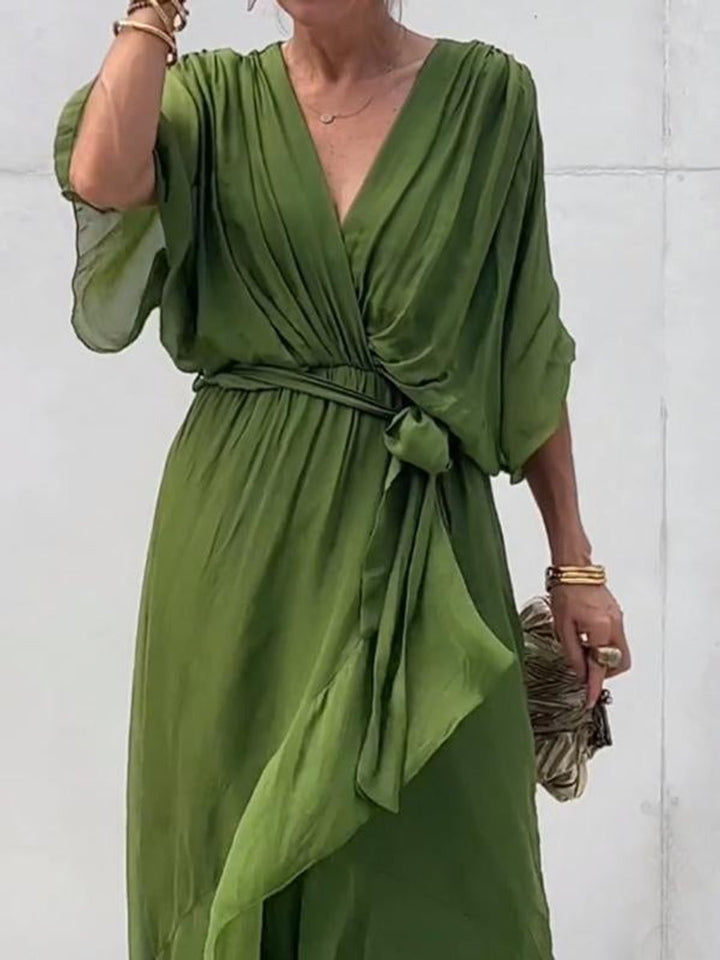 Emma | Women's Chiffon V-Neck Belted Midi Cocktail Party Dress
