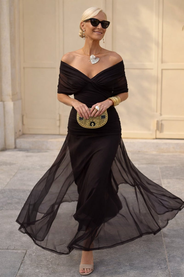 Evelyn | Women's Elegant V-Neck Chiffon Cocktail Party Dress Maxi Length