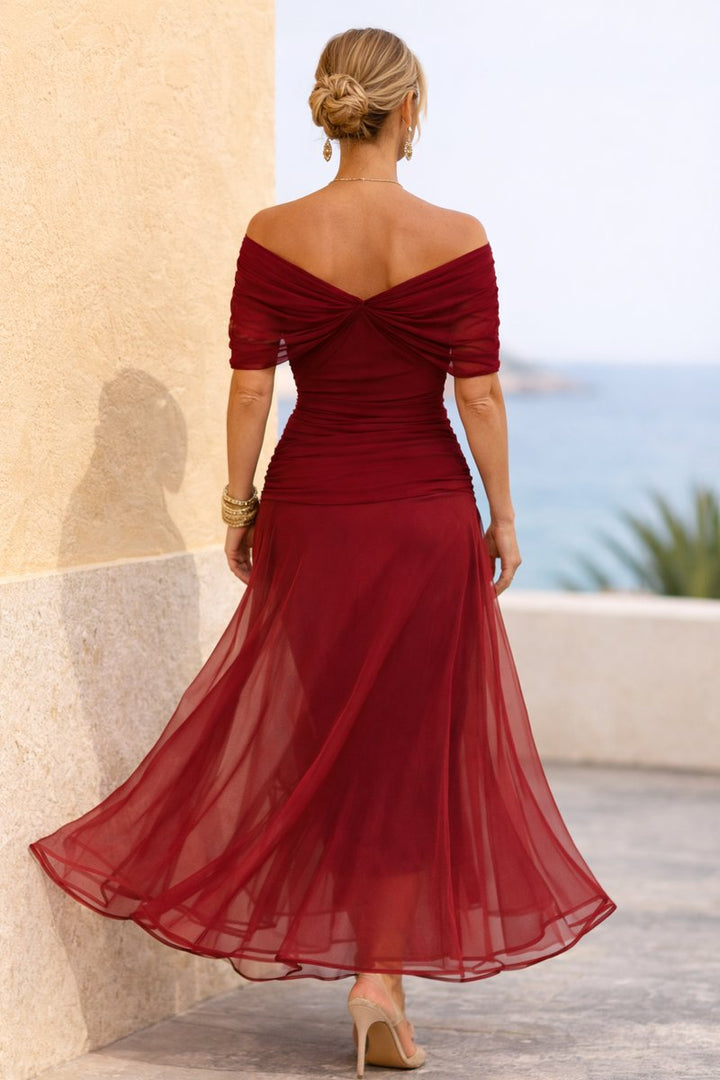 Evelyn | Women's Elegant V-Neck Chiffon Cocktail Party Dress Maxi Length