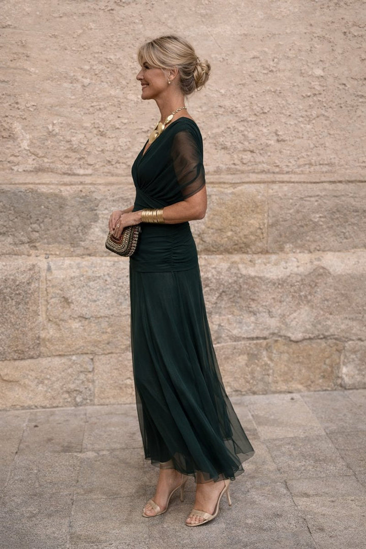 Evelyn | Women's Elegant V-Neck Chiffon Cocktail Party Dress Maxi Length