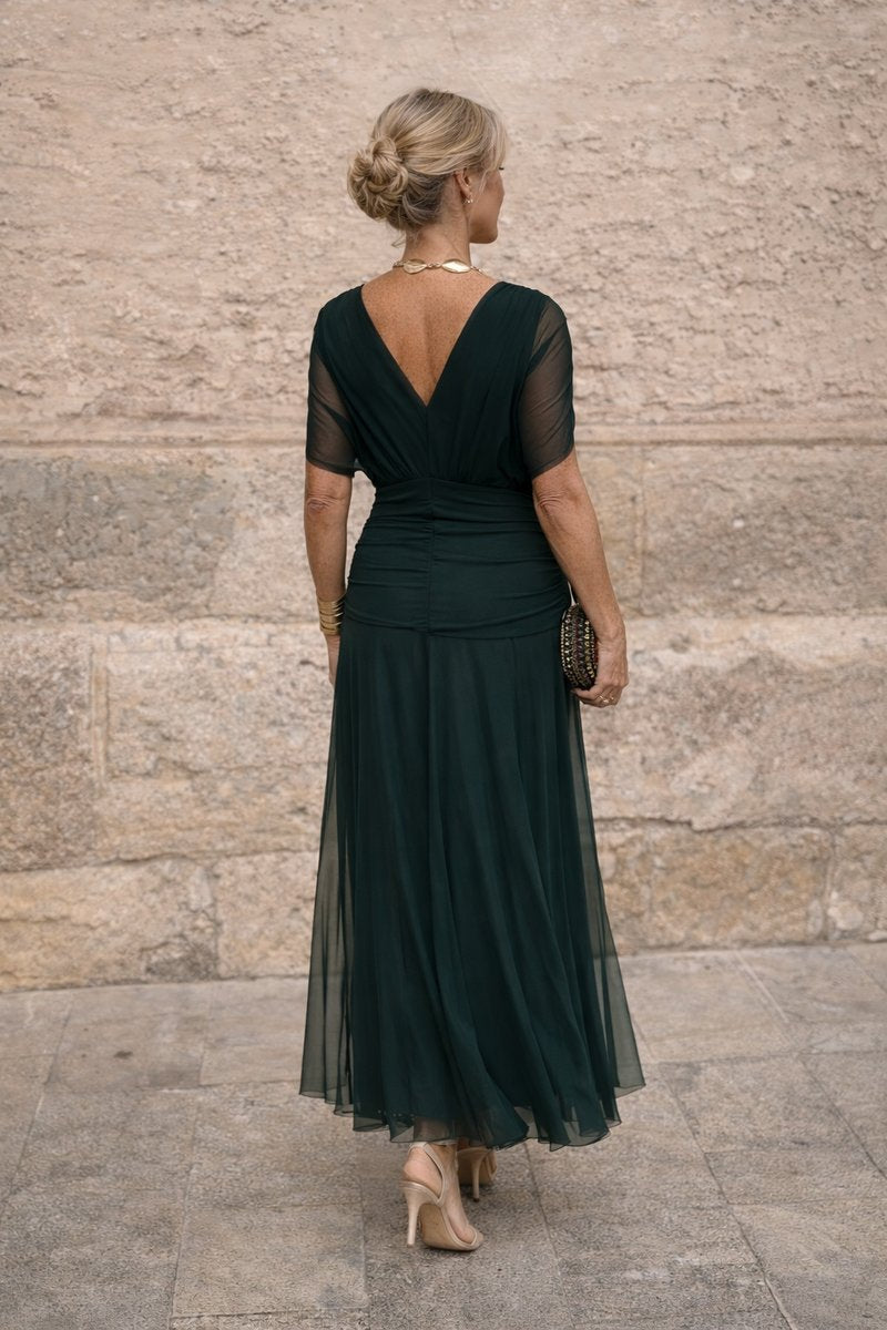 Evelyn | Women's Elegant V-Neck Chiffon Cocktail Party Dress Maxi Length