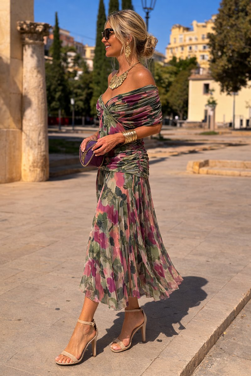 Evelyn | Women's Elegant V-Neck Chiffon Cocktail Party Dress Maxi Length