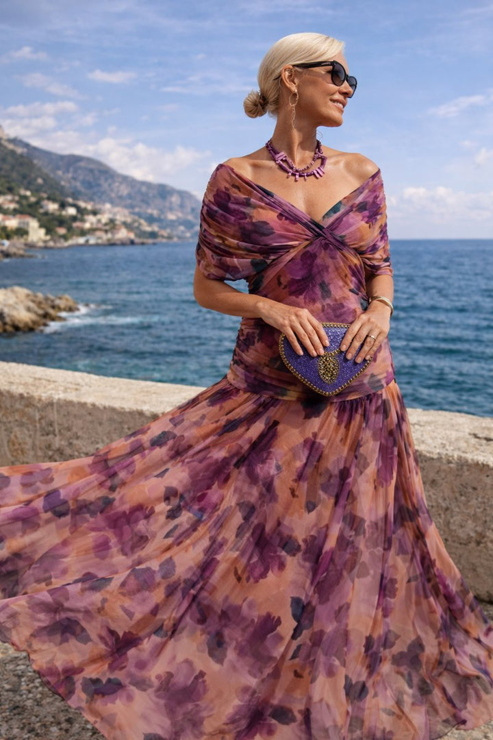 Evelyn | Women's Elegant V-Neck Chiffon Cocktail Party Dress Maxi Length
