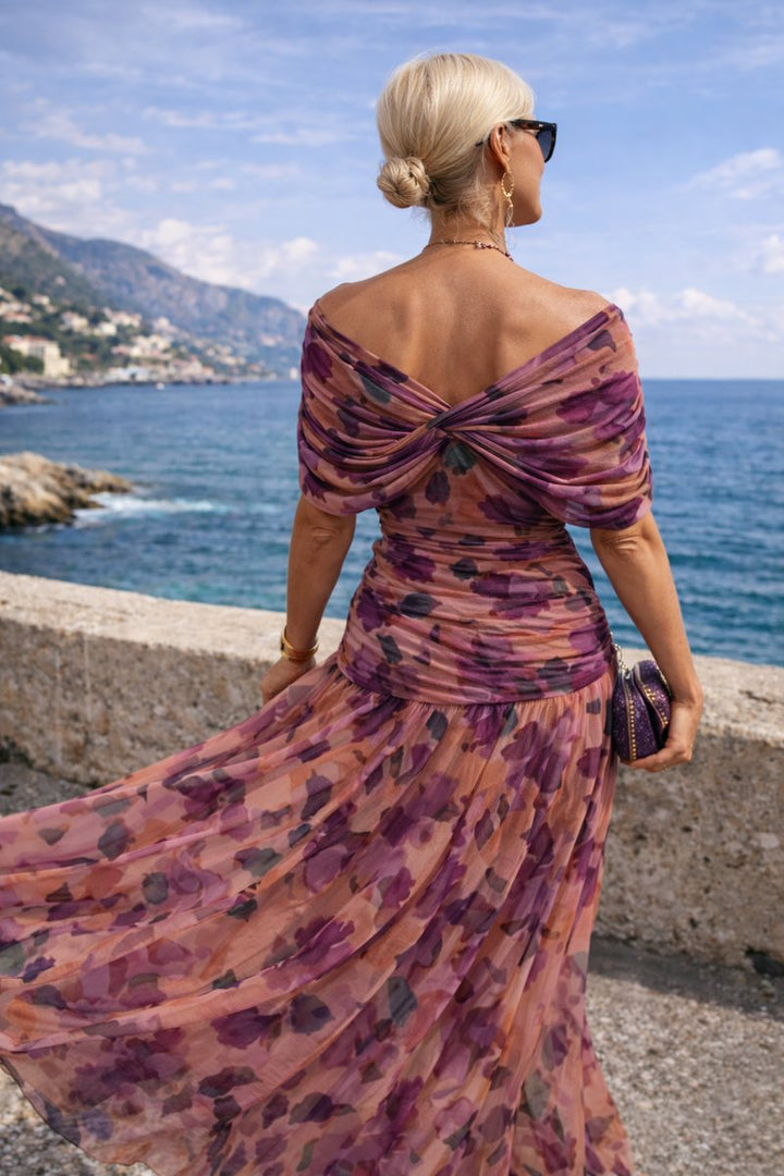 Evelyn | Women's Elegant V-Neck Chiffon Cocktail Party Dress Maxi Length