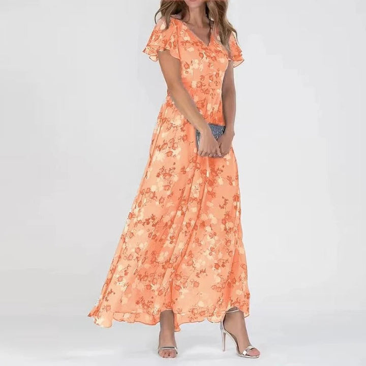 Harper | Women's Floral Maxi Cocktail Party Dress Flutter Sleeve V-Neck