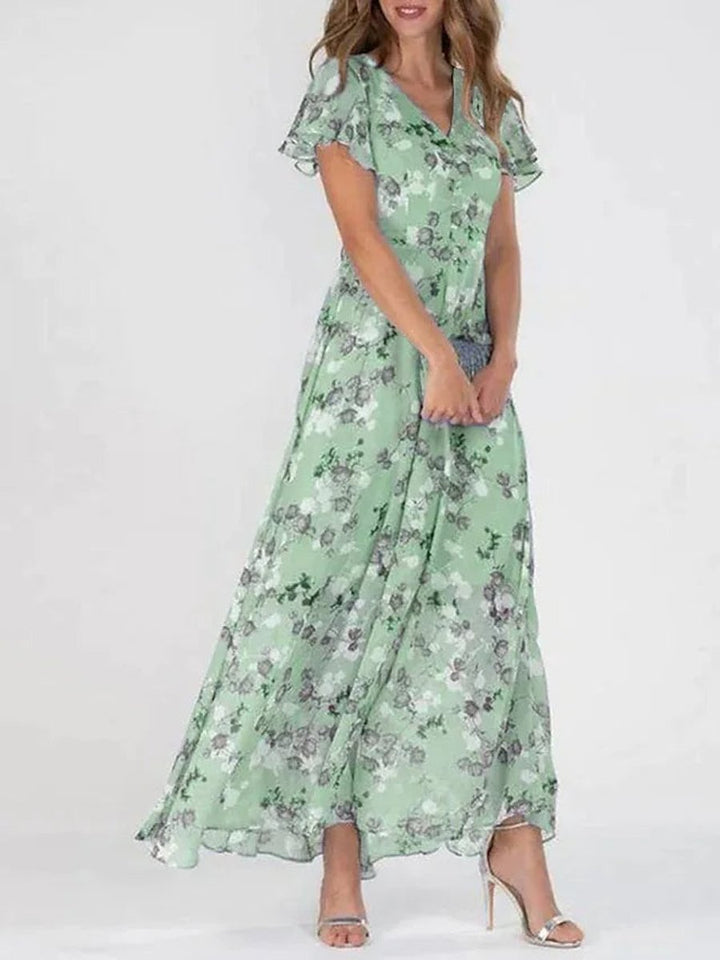 Harper | Women's Floral Maxi Cocktail Party Dress Flutter Sleeve V-Neck