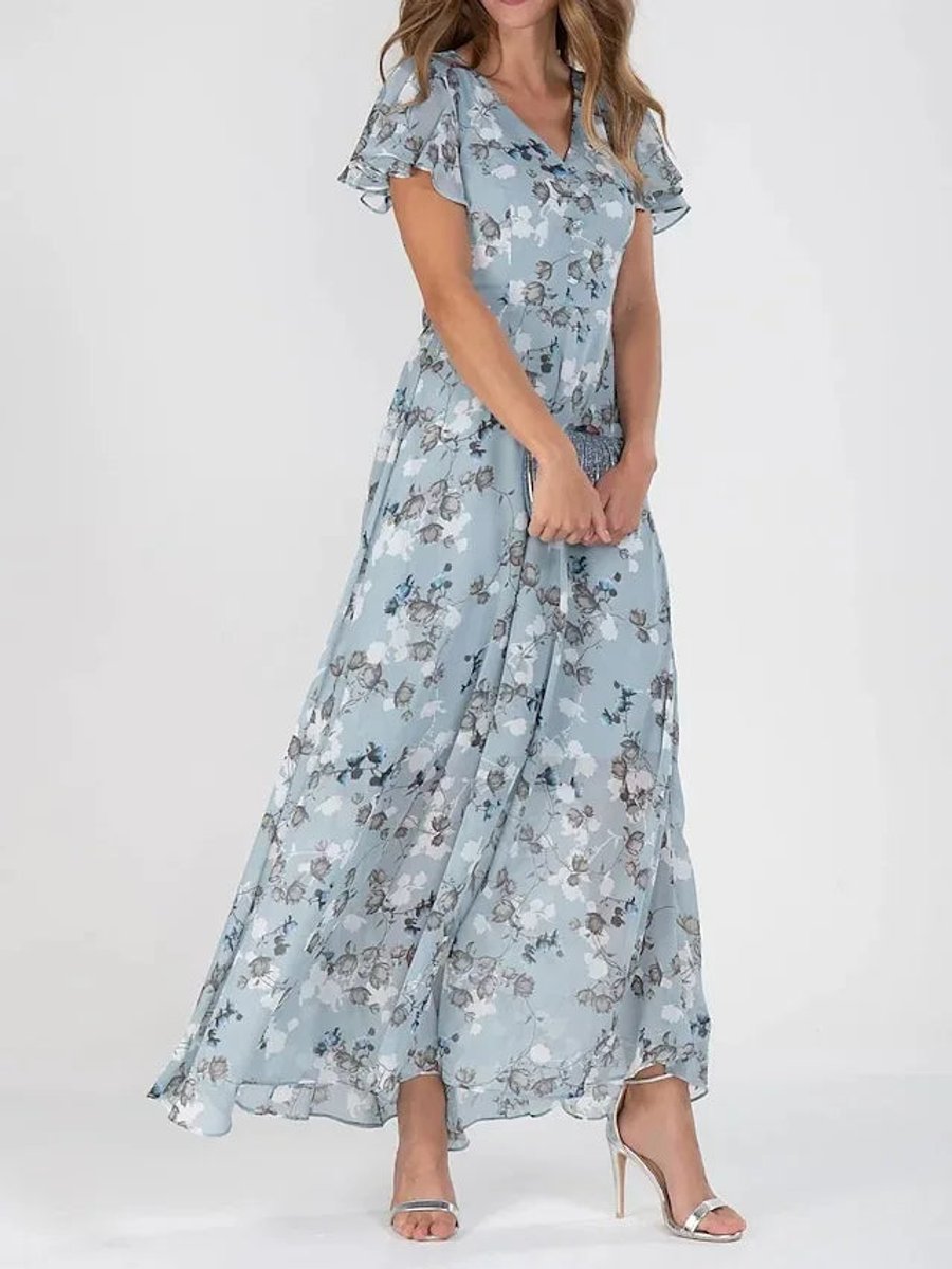 Harper | Women's Floral Maxi Cocktail Party Dress Flutter Sleeve V-Neck