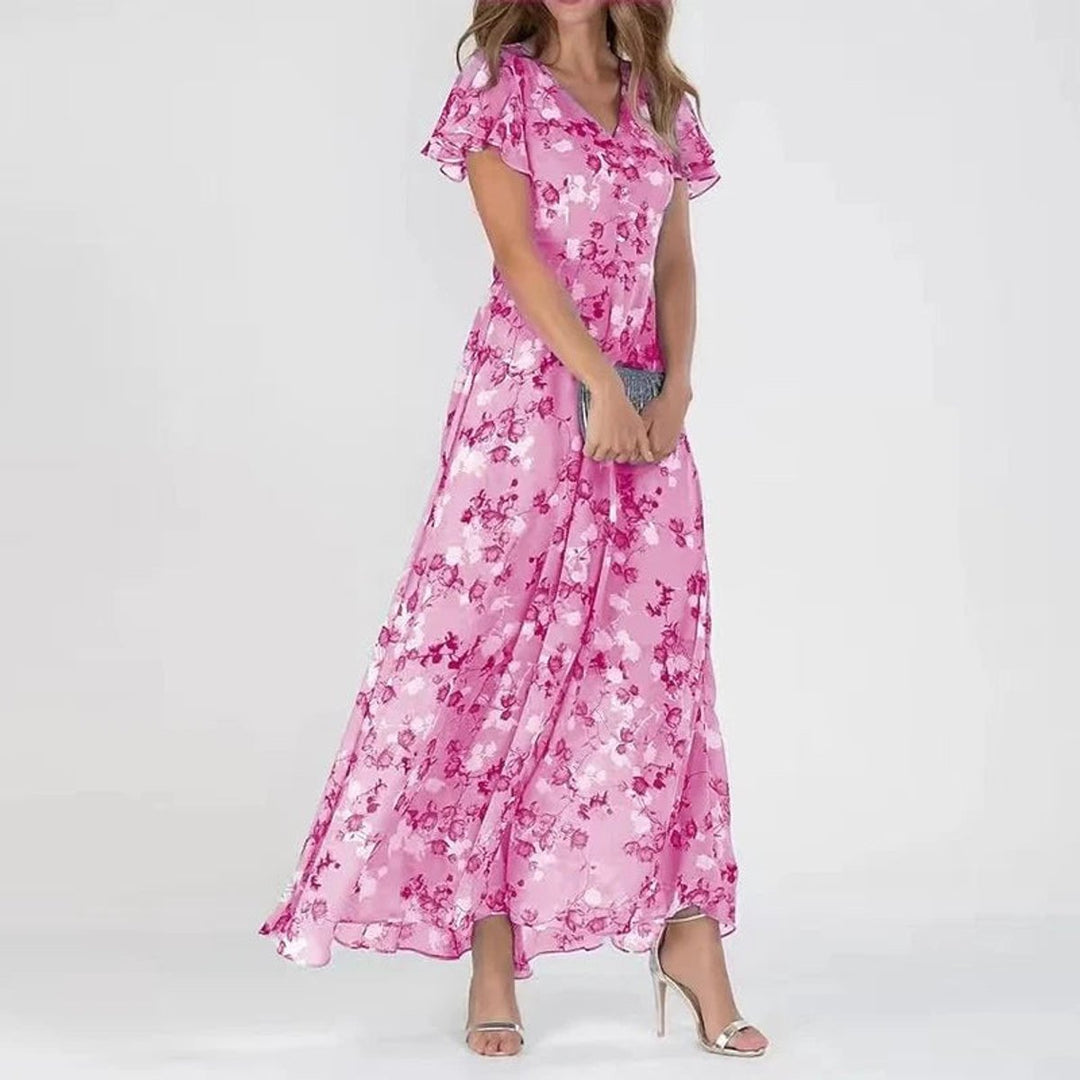 Harper | Women's Floral Maxi Cocktail Party Dress Flutter Sleeve V-Neck