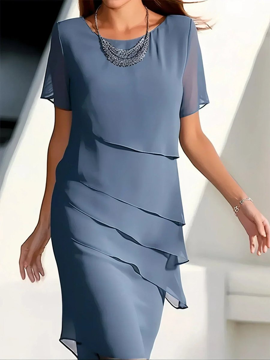 Sophia | Women's Tiered Chiffon Short-Sleeve Cocktail Dress