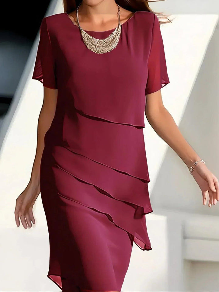 Sophia | Women's Tiered Chiffon Short-Sleeve Cocktail Dress