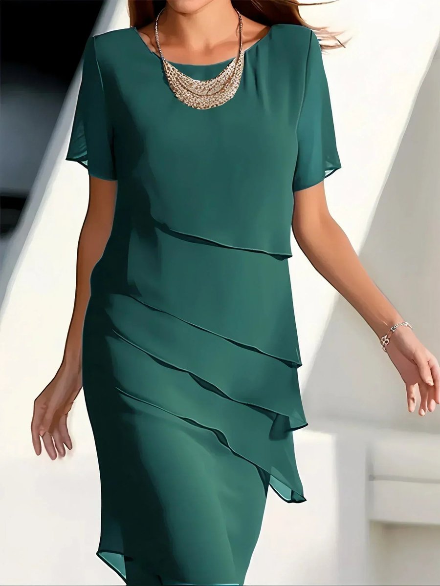 Sophia | Women's Tiered Chiffon Short-Sleeve Cocktail Dress